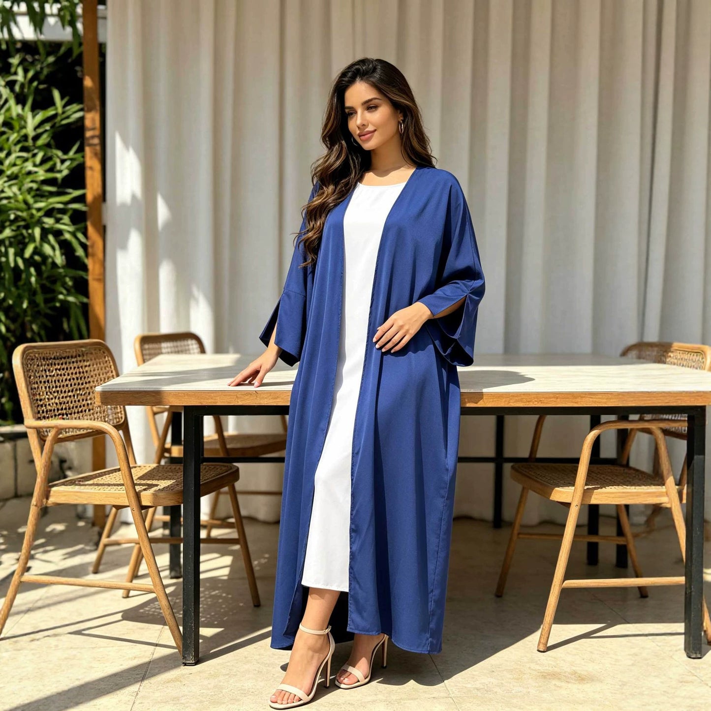 Elegant Satin Cape Dress with Batwing Sleeves Long Dress