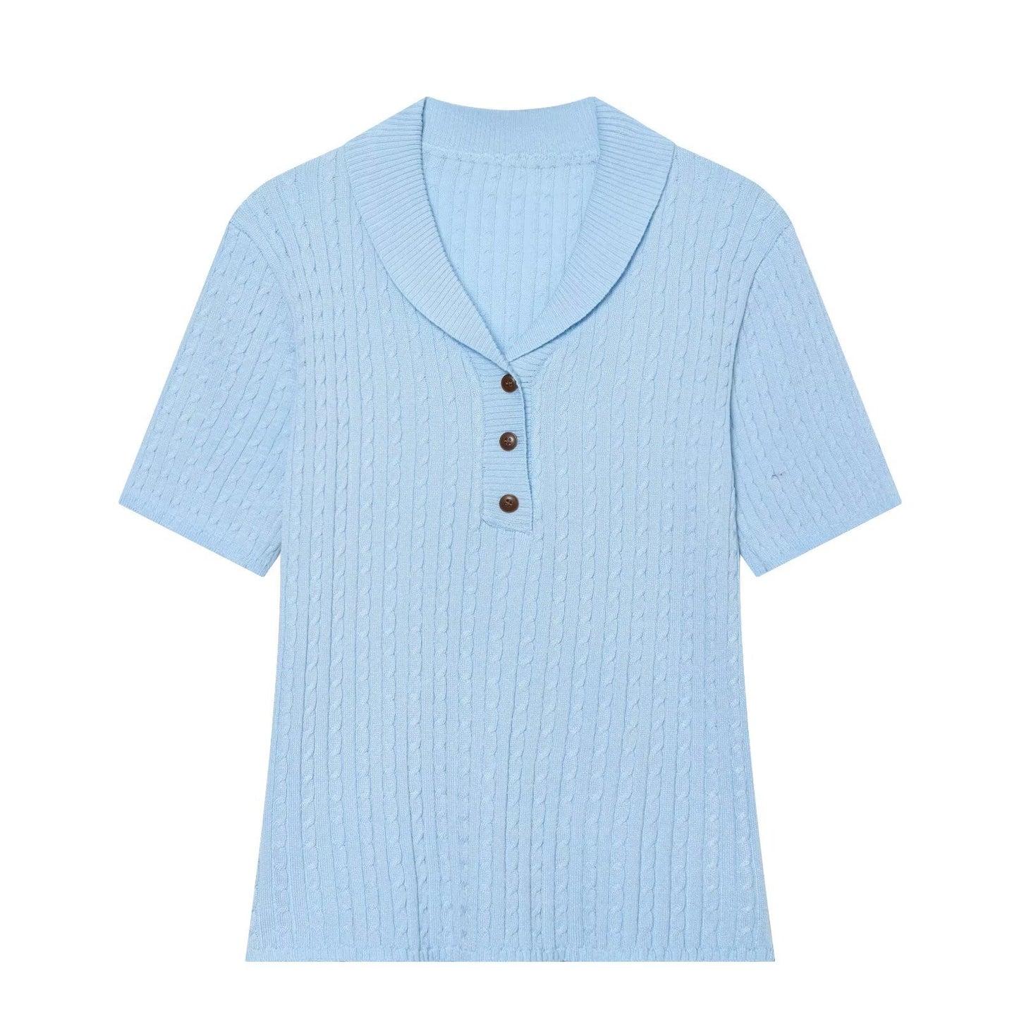 Casual Versatile Twisted Fried Dough Twists Collar Knitted Short Sleeve