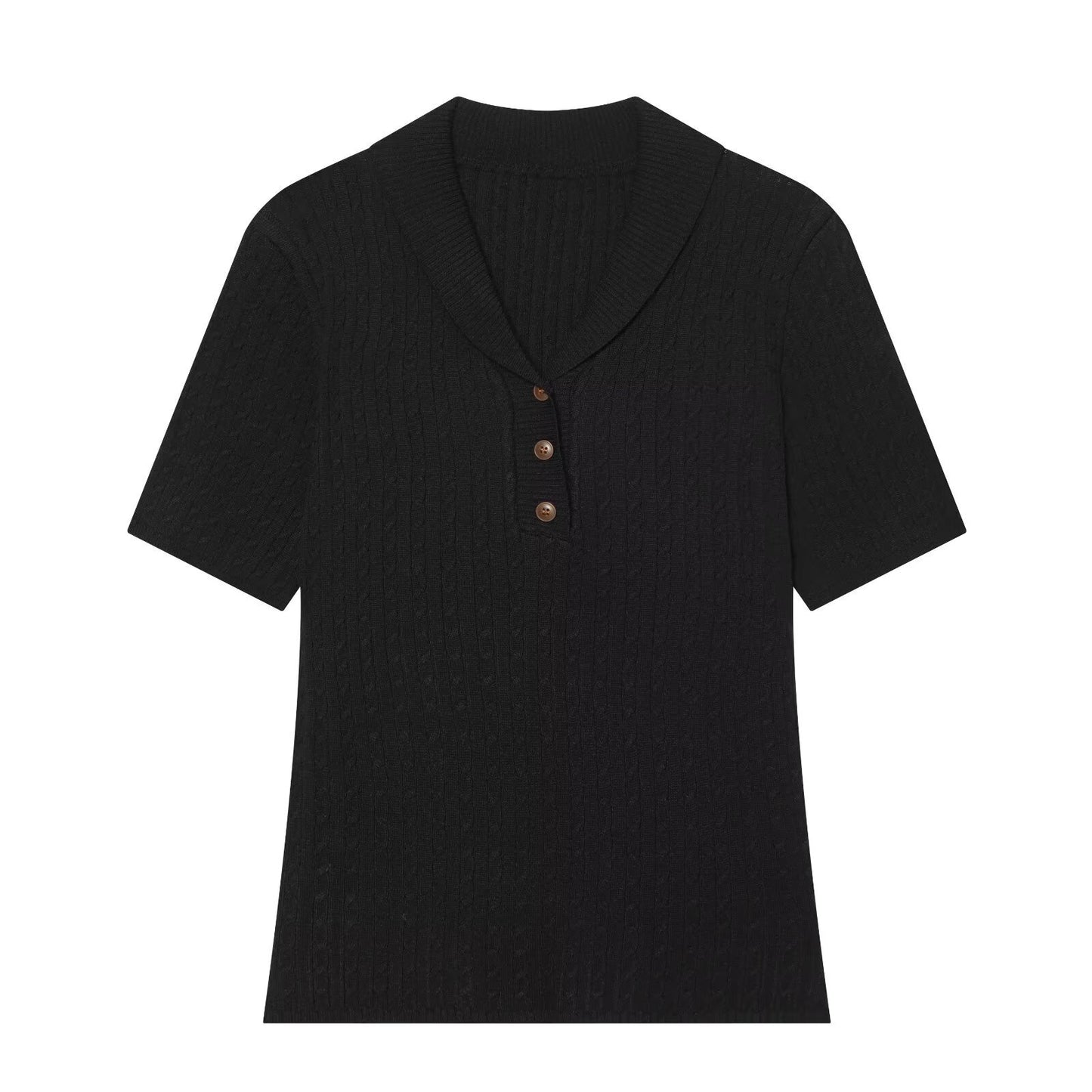 Casual Versatile Twisted Fried Dough Twists Collar Knitted Short Sleeve