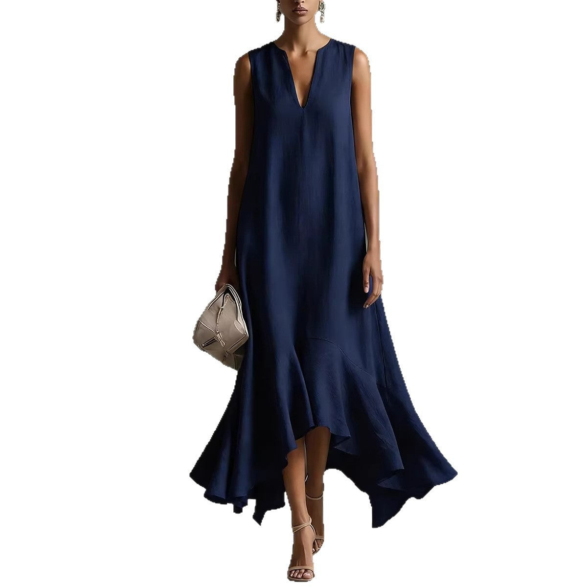 Fashion Deep V-Neck Sleeveless Elegant Slim-Fitting Irregular Hem Dress