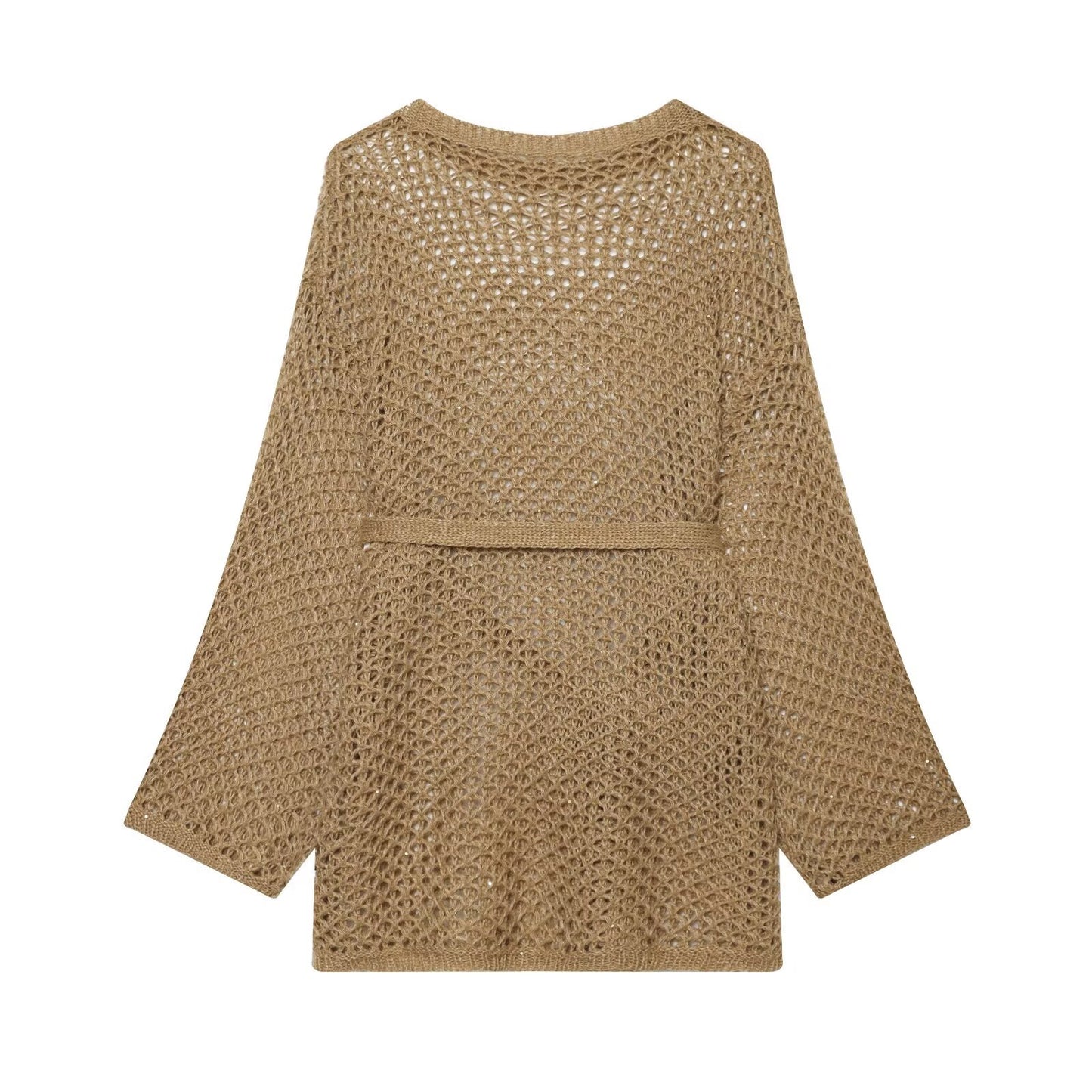Commuting style elegant configuration belt hollow knit sweater